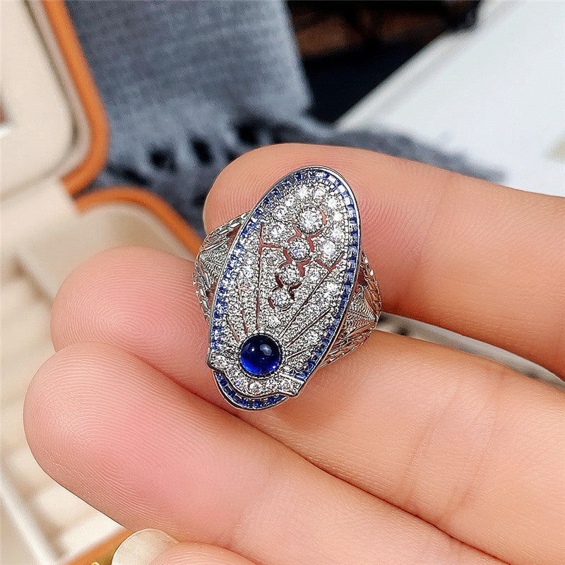 Anello Zircone Blu Retrò