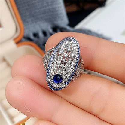 Anello Zircone Blu Retrò