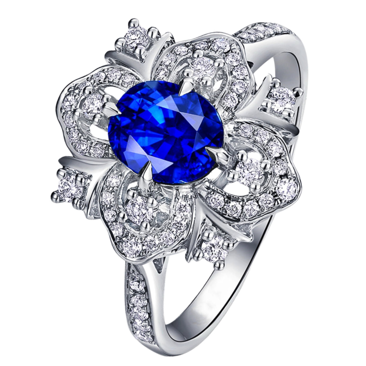 Anello Fiore Diamante Blu