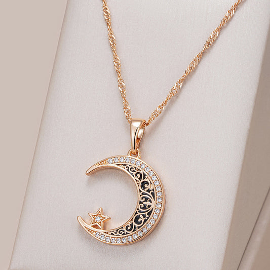 Collana stella luna oro rosa