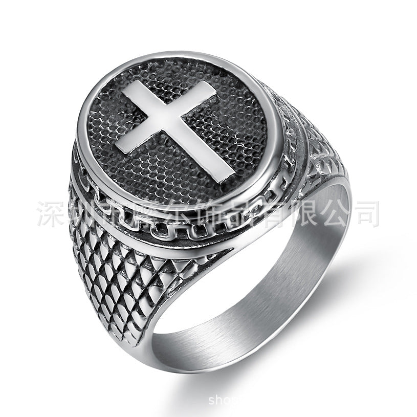 Anello titanio croce vintage