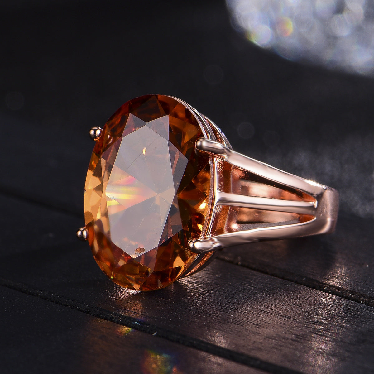 Anello zircone champagne ovale