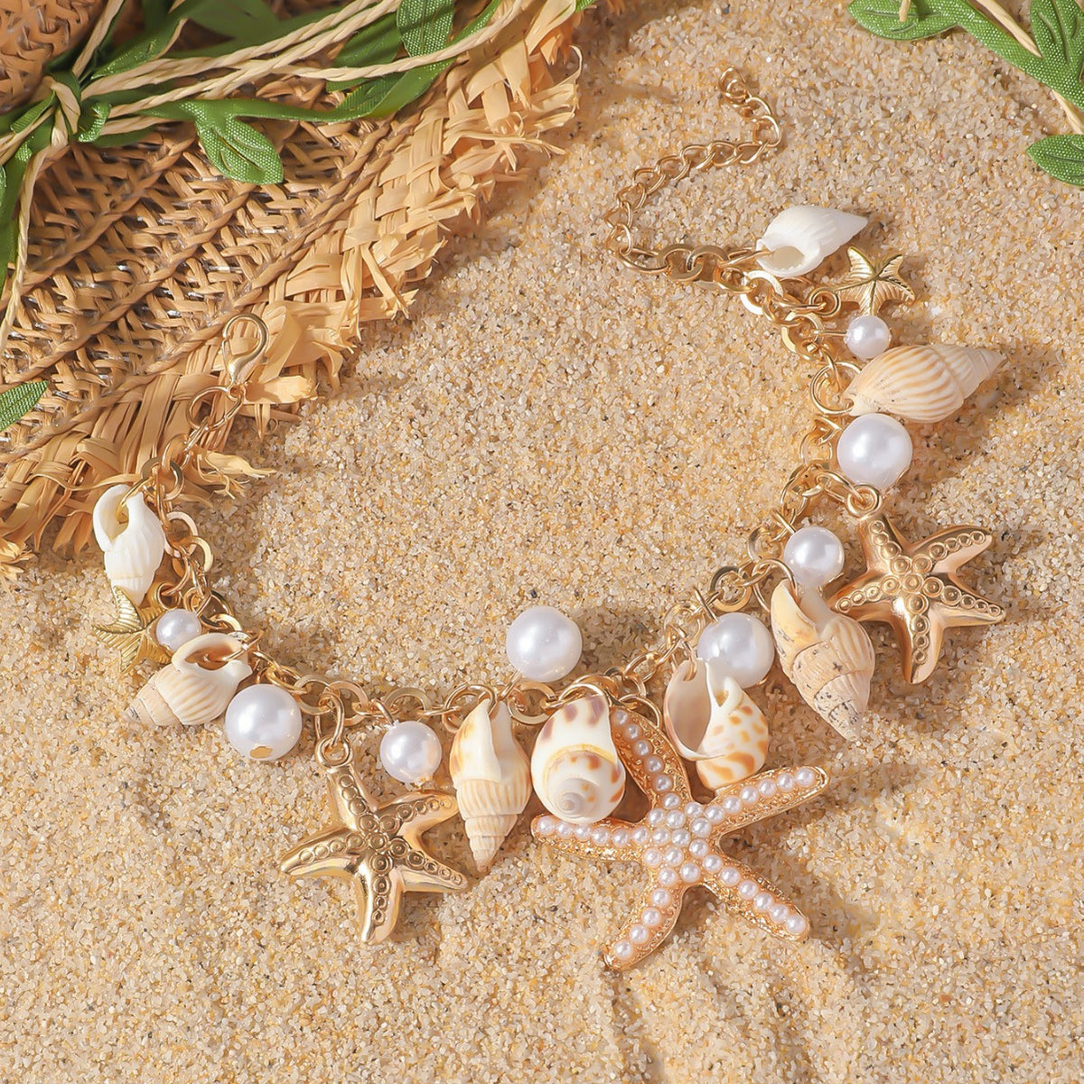 Cavigliera conchiglie bohemien con perle