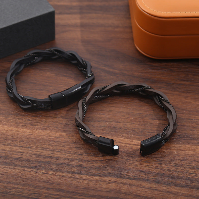 Bracciale pelle intrecciata unisex
