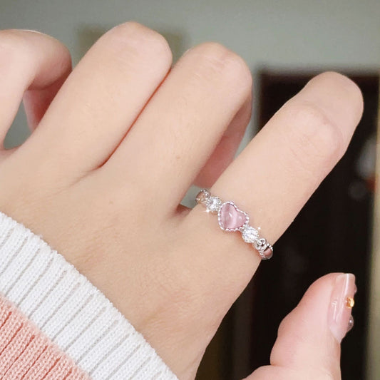 Anello cuore opale rosa