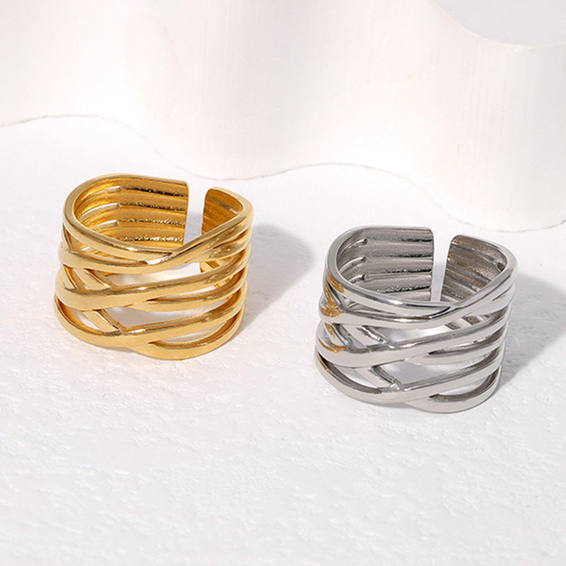 Anello geometrico titanio lineare