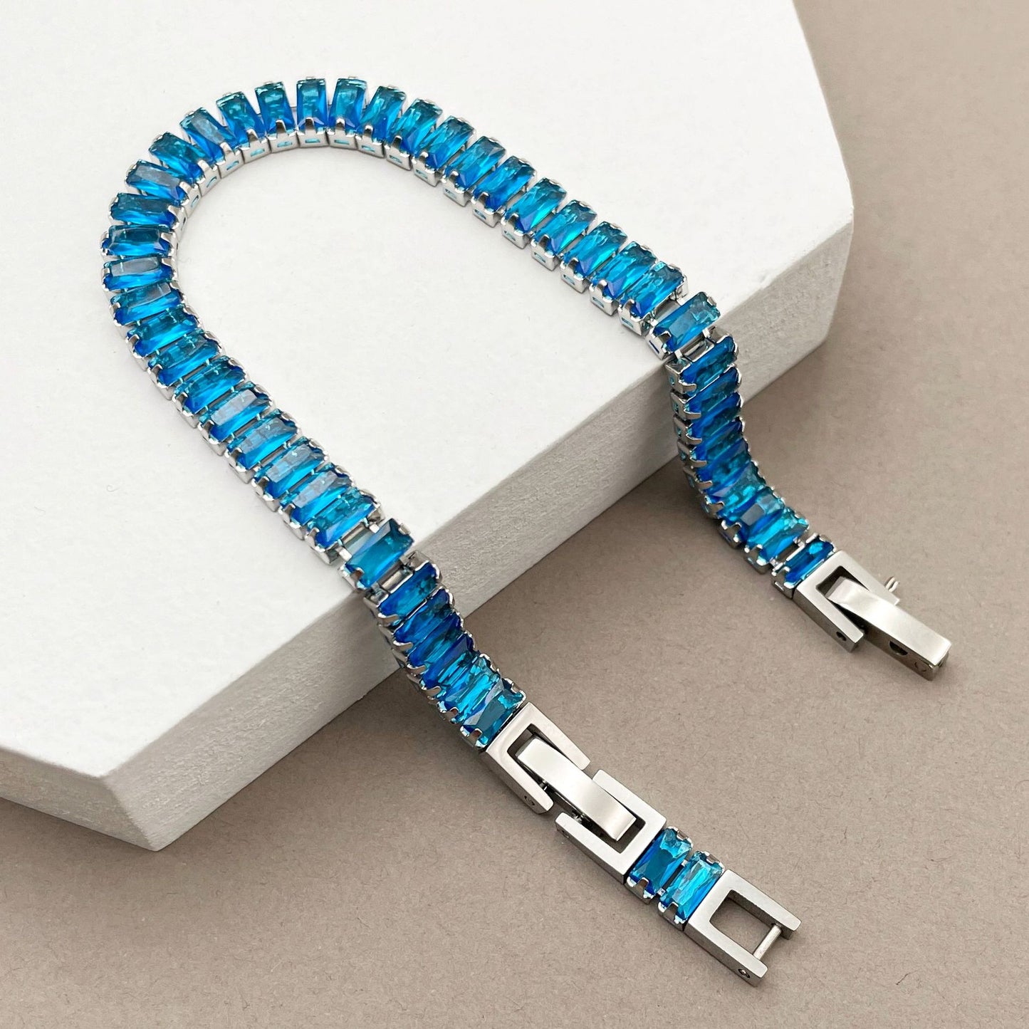 Bracciale acciaio zirconi colorati geometrico