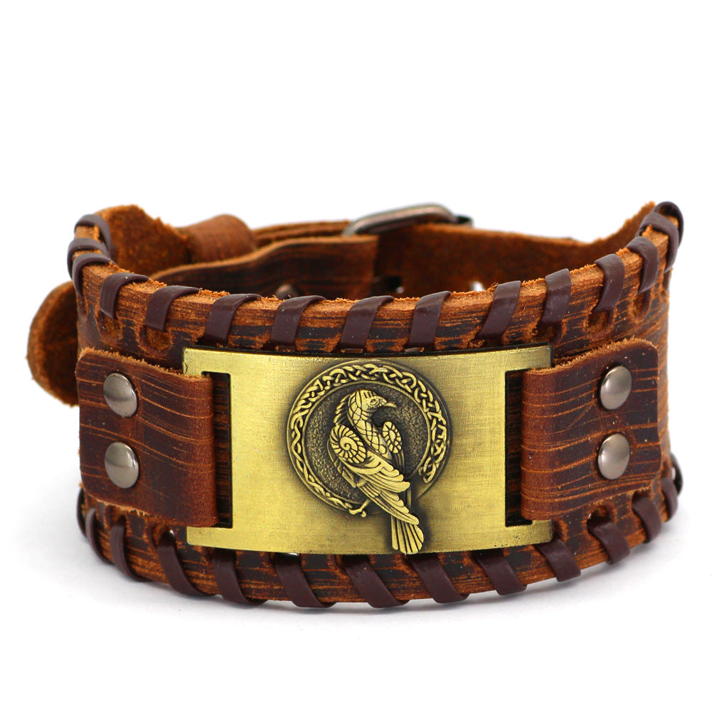 Bracciale Pelle Stile Viking Totem