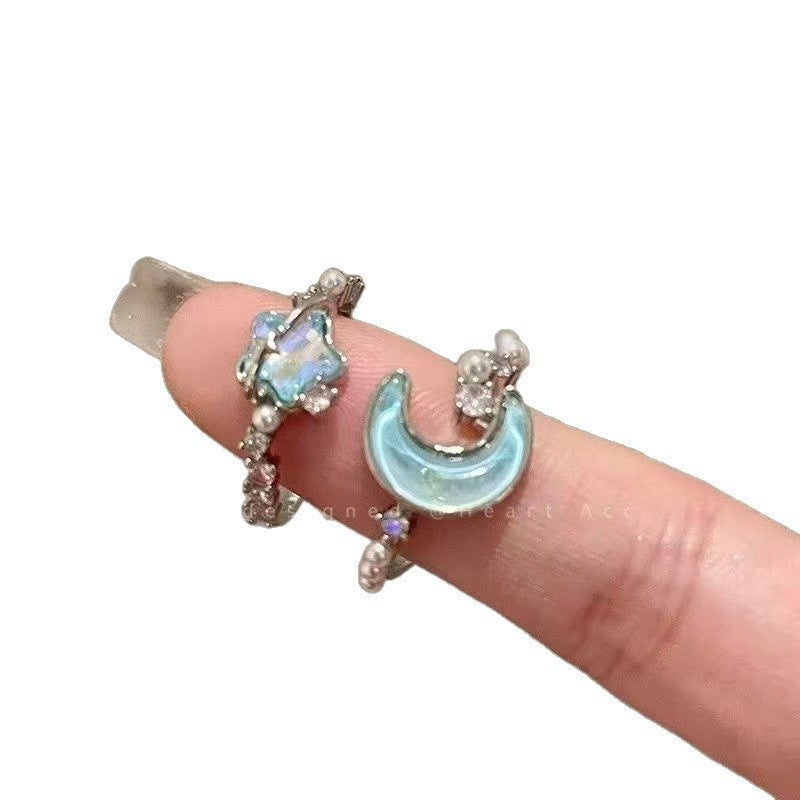 Anello stella e luna blu ghiaccio