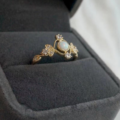 Anello opale naturale placcato oro da donna