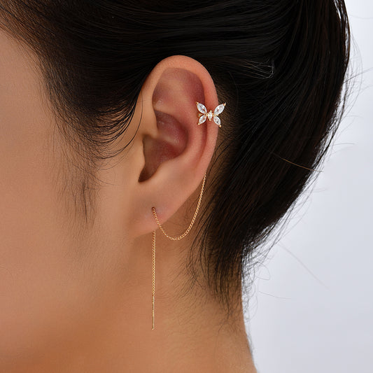 Orecchini clip farfalla zircone con nappa