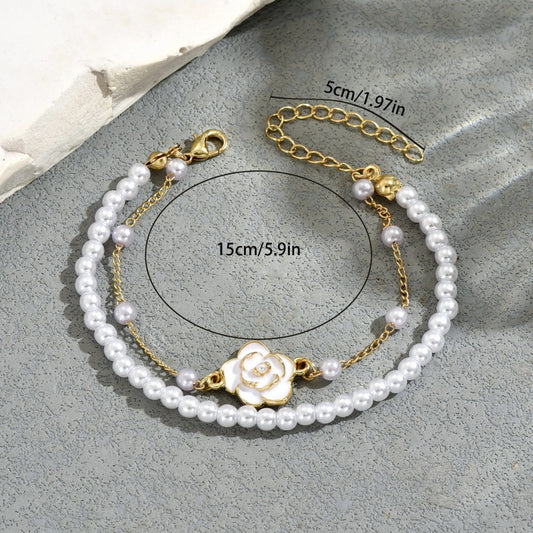 Bracciale intrecciato fiori smaltati