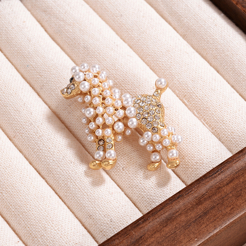 Spilla cane con perle e diamanti