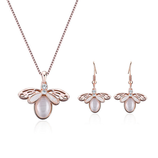 Collana zircone con orecchini opale