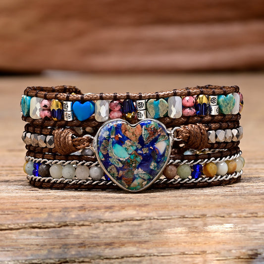 Bracciale cuore blu con perle