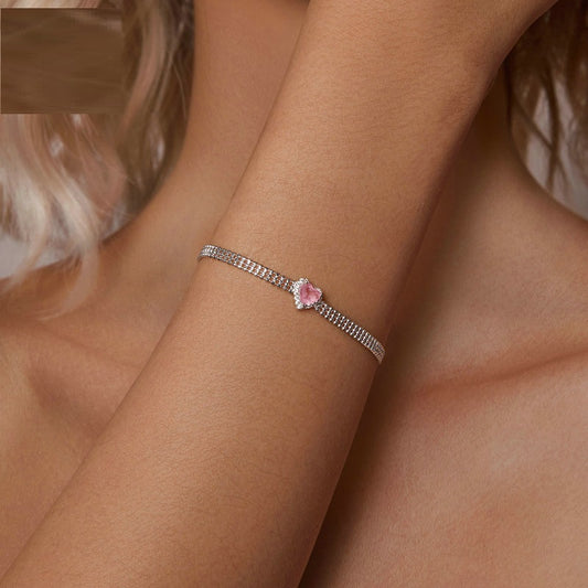 Bracciale cuore zircone placcato oro bianco