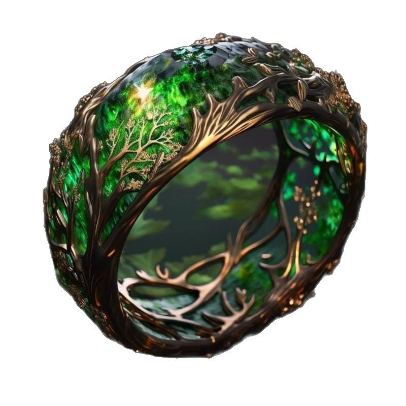 Anello malachite con ramo e vite