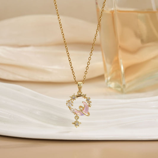 Collana con ciondolo luna intarsiato