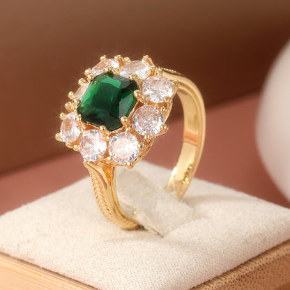 Anello zircone verde stile retrò