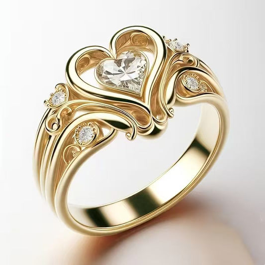 Anello cuore cavo con zirconi