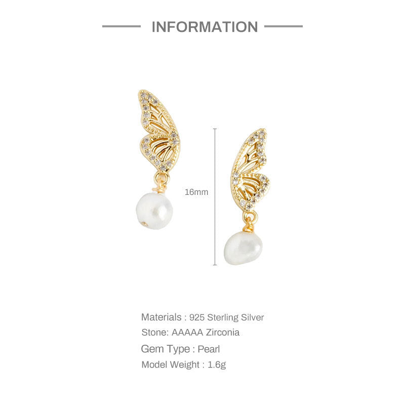 Orecchini farfalla perla argento sterling