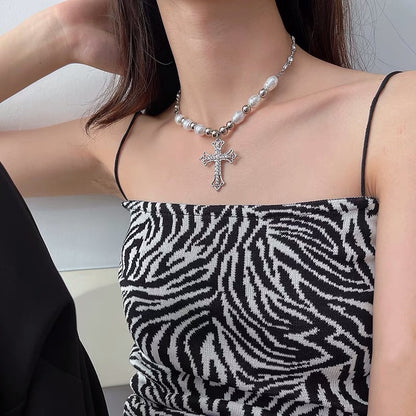 Collana croce perle catena