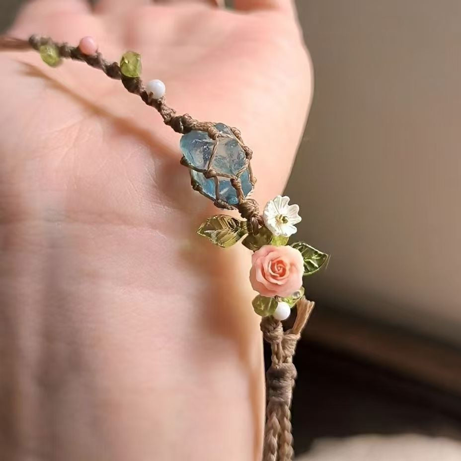 Bracciale acquamarina intrecciato a mano