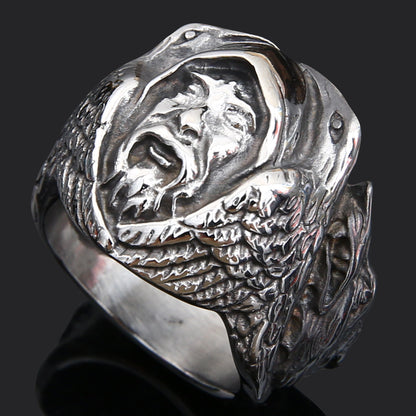 Anello lupo e rune in titanio