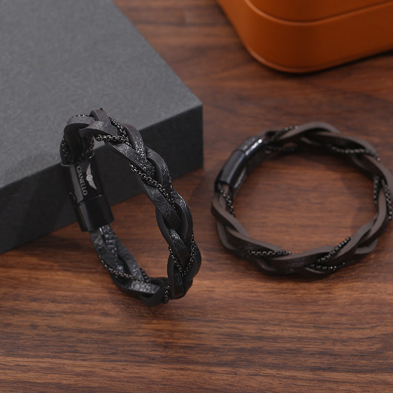 Bracciale pelle intrecciata unisex