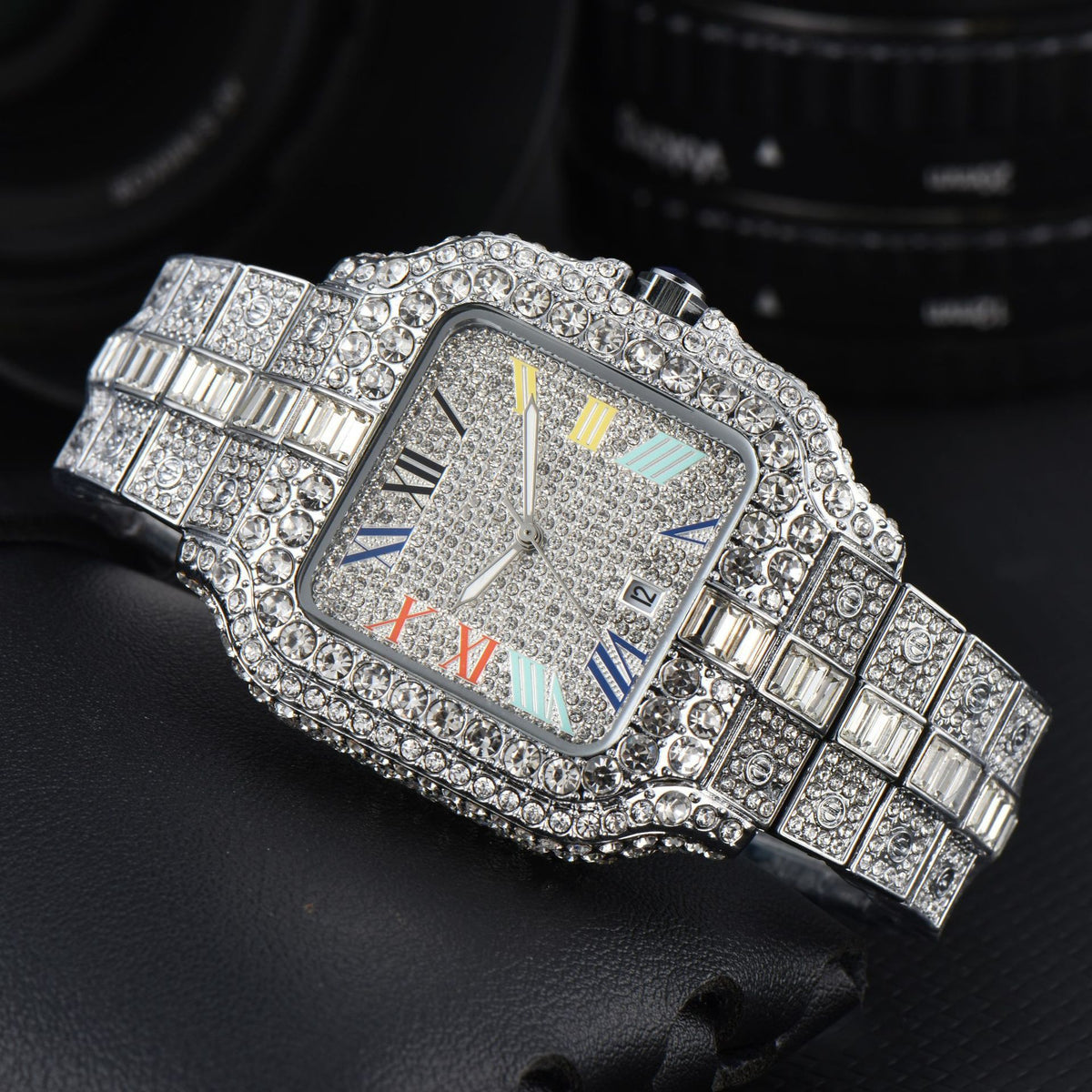 Orologio quadrato con cristalli da uomo
