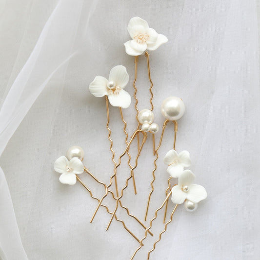 Molletta sposa fiore ceramica e perla