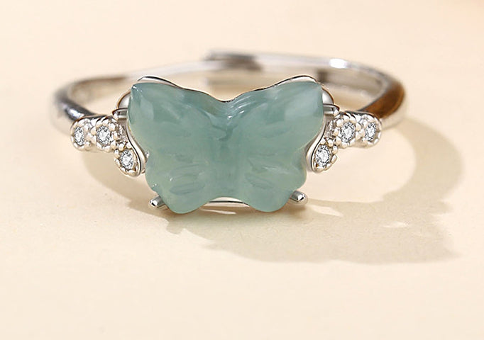 Anello farfalla in giada blu