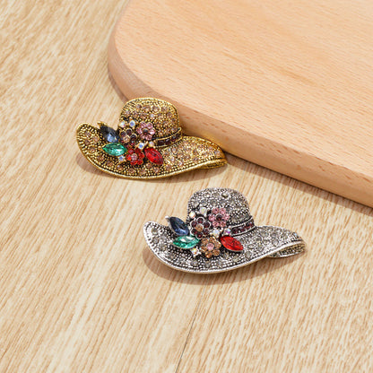 Spilla cappello vintage con strass