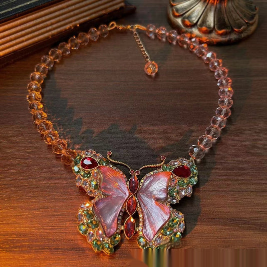 Spilla farfalla strass con collana