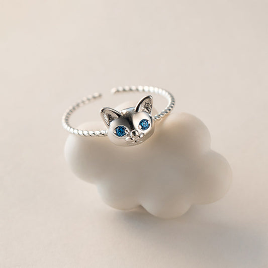 Anello gatto diamanti blu