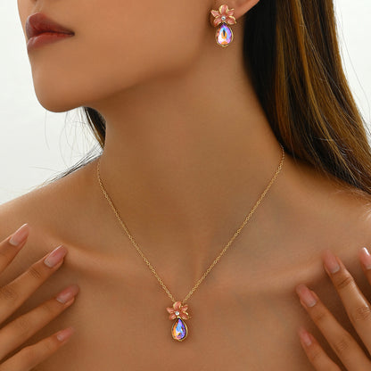 Collana e Orecchini a Fiori con Zirconi