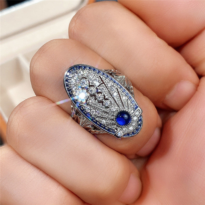 Anello Zircone Blu Retrò