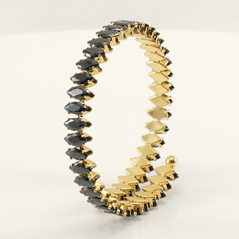 Braccialetto geometrico aperto con strass