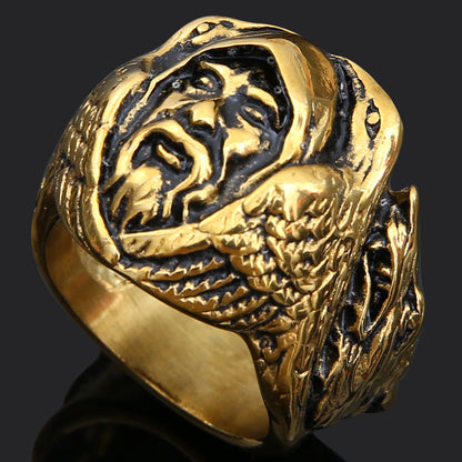 Anello lupo e rune in titanio
