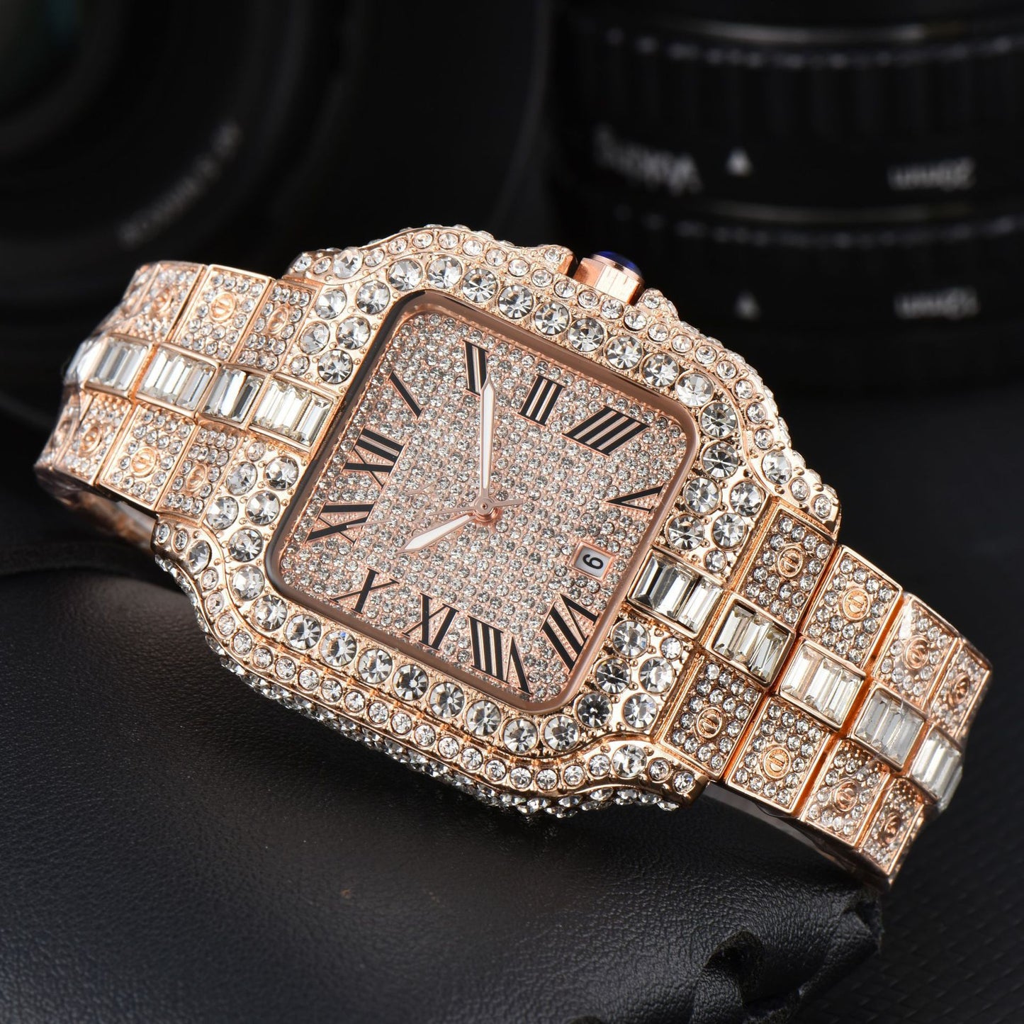 Orologio quadrato con cristalli da uomo