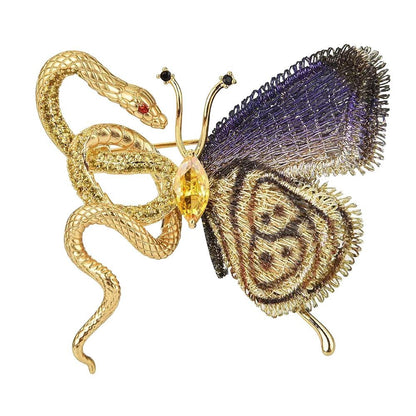 Spilla ricamata serpente farfalla