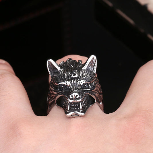 Anello lupo vichingo testa
