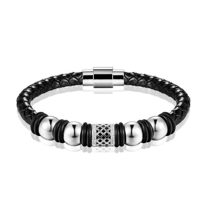 Bracciale pelle intrecciata e zirconi