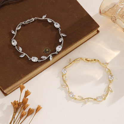 Bracciale foglia rattan con zircone