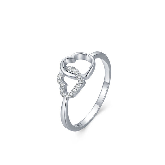 Anello doppio cuore argento