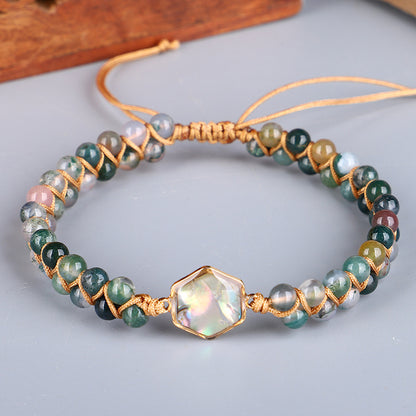 Bracciale intrecciato conchiglia e pietre