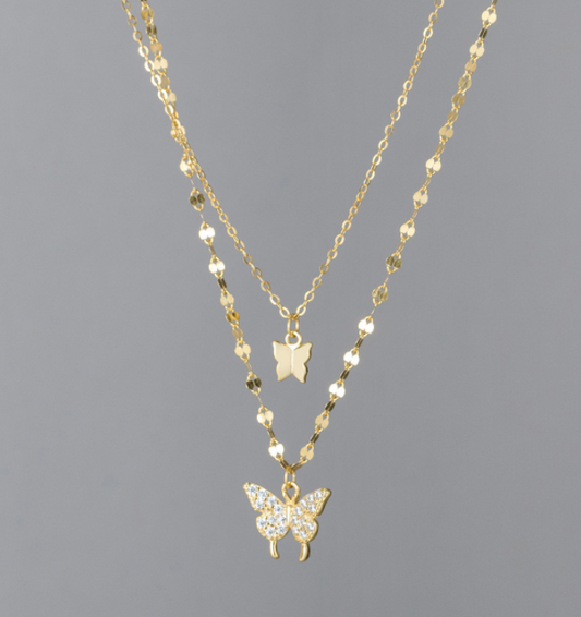 Collana farfalla argento doppio strato