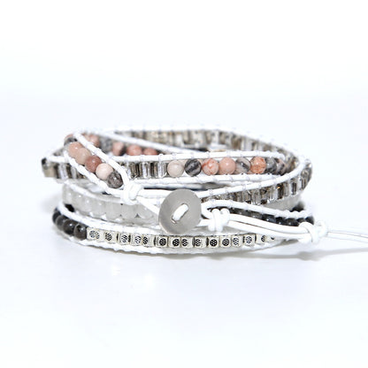 Bracciale pelle intrecciato con legno