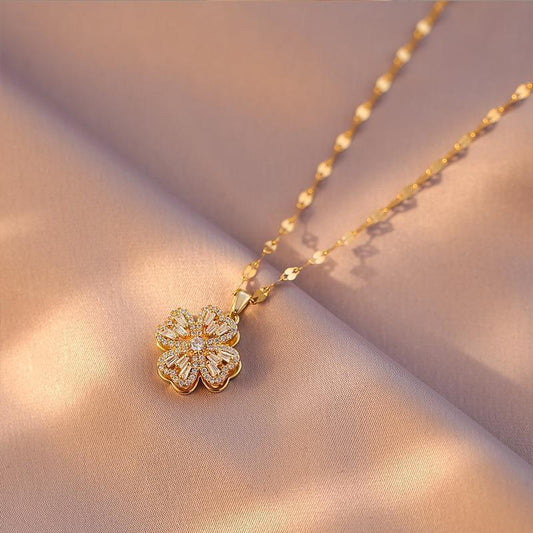 Collana Quadrifoglio Girevole Zirconi