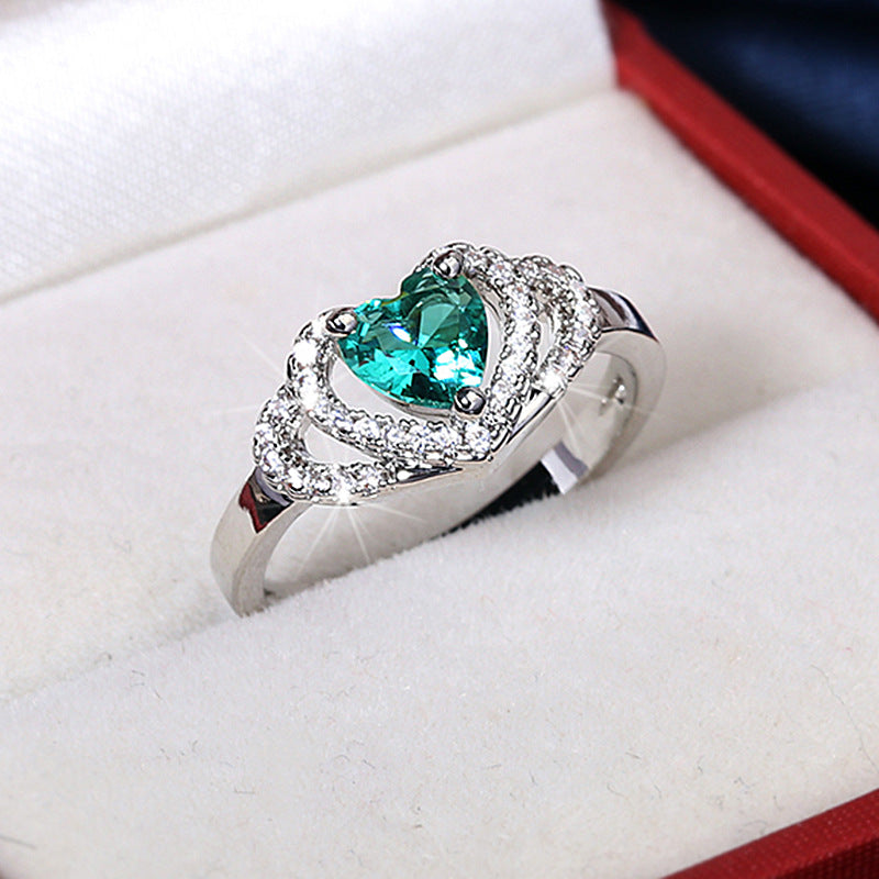 Anello cuore con zircone verde